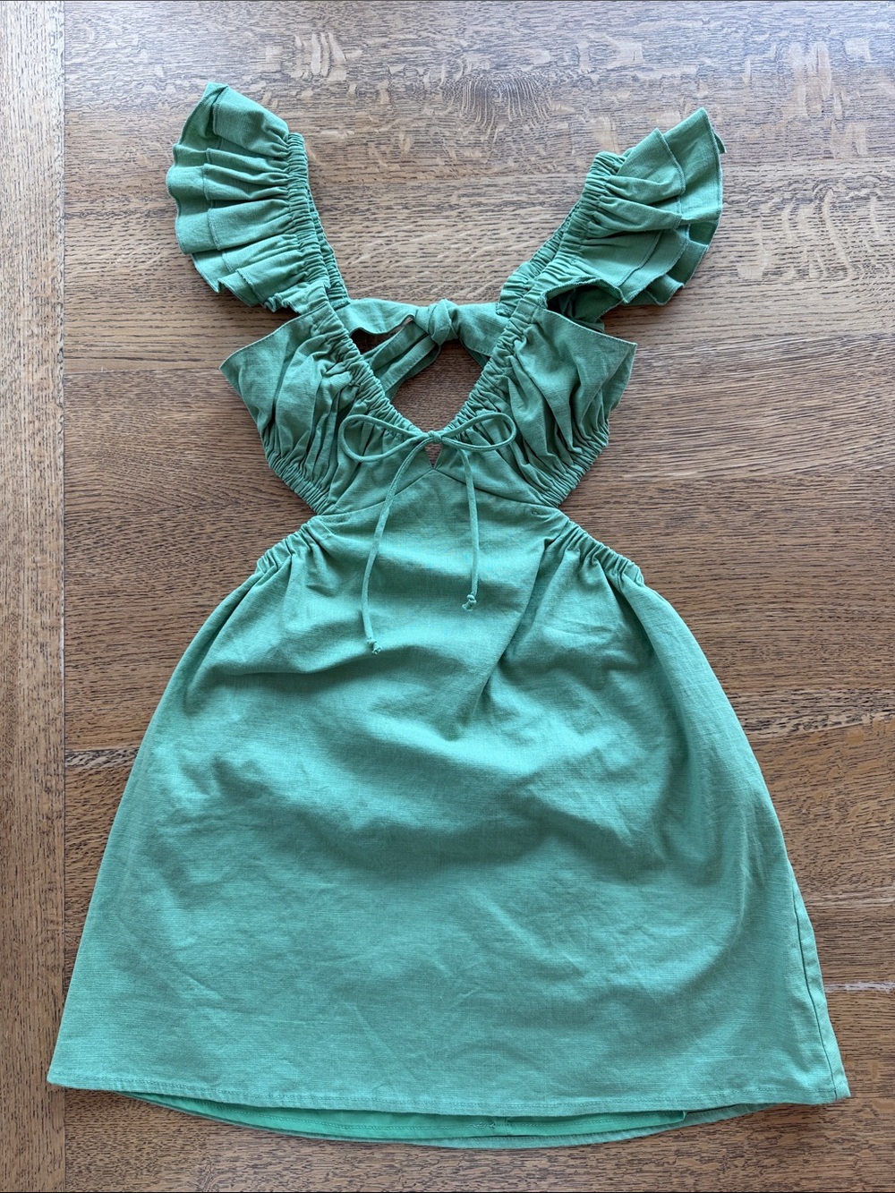 Isabelle’s Cabinet Green Ruffle Shoulder Dress